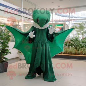 Forest Green Manta Ray mascot costume character dressed with a Culottes and Gloves