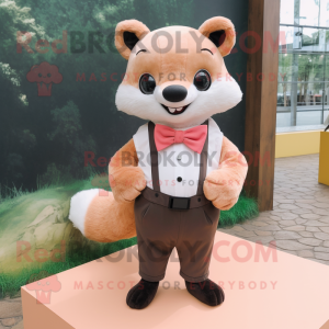 Peach Marten mascot costume character dressed with a Poplin Shirt and Bow ties