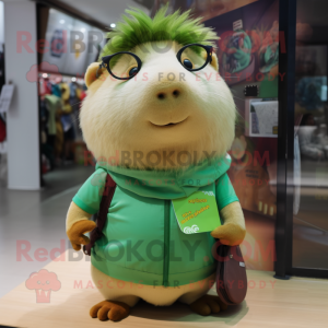 Green Guinea Pig mascot costume character dressed with a Jeggings and Eyeglasses