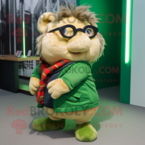 Green Guinea Pig mascot costume character dressed with a Jeggings and Eyeglasses