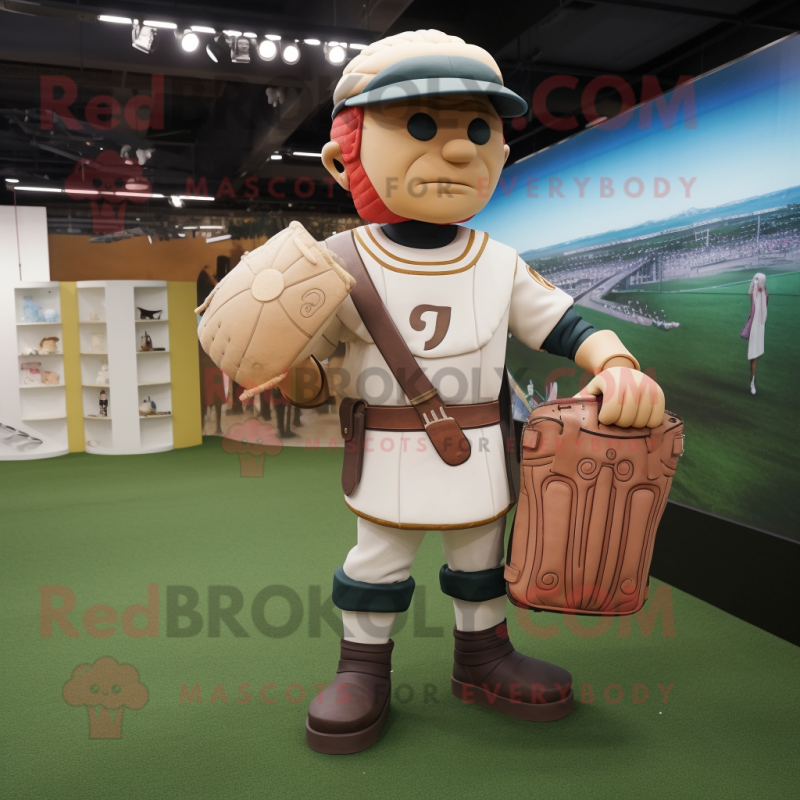 nan Spartan Soldier mascot costume character dressed with a Baseball Tee and Messenger bags