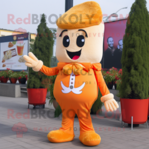 Orange Pop Corn mascot costume character dressed with a Trousers and Earrings