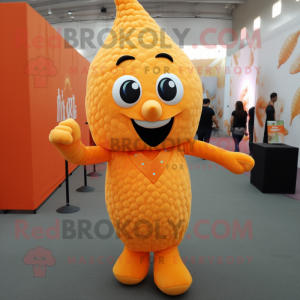 Orange Pop Corn mascot costume character dressed with a Trousers and Earrings