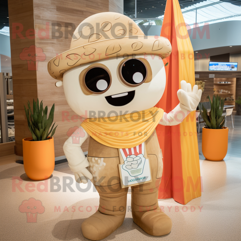 Beige Enchiladas mascot costume character dressed with a Swimwear and Rings Beige Enchiladas mascot costume character dressed with a Swimwear and Rings