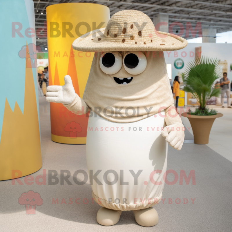 Beige Enchiladas mascot costume character dressed with a Swimwear and Rings Beige Enchiladas mascot costume character dressed with a Swimwear and Rings