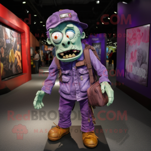 Purple Zombie mascot costume character dressed with a Overalls and Handbags