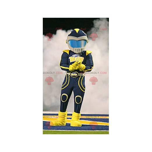 Pilot biker mascot dressed in a two-tone suit - Redbrokoly.com