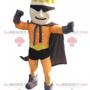 Superhero mascot with a fun hairstyle and glasses -