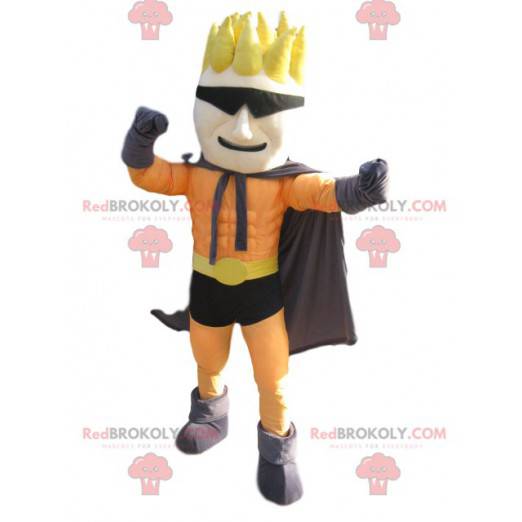 Superhelden-Maskottchen mit lustiger Frisur und Brille -