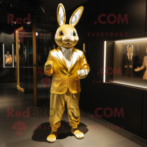 Guld kanin maskot kostym...