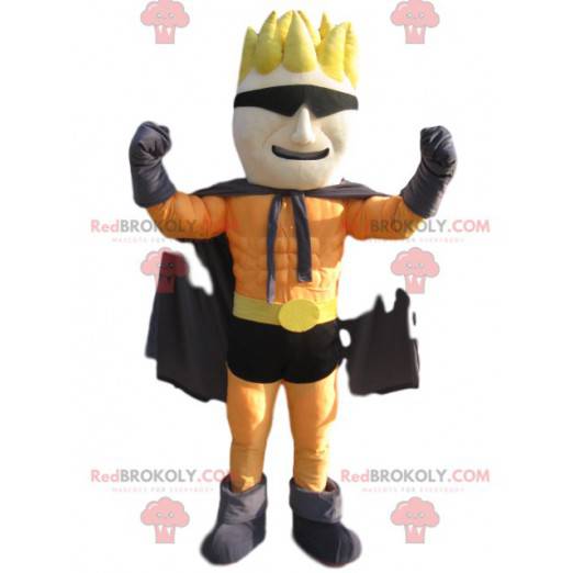 Superhelden-Maskottchen mit lustiger Frisur und Brille -