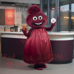 Maroon Meatballs mascot costume character dressed with a Cocktail Dress and Cummerbunds