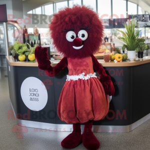 Maroon Meatballs mascot costume character dressed with a Cocktail Dress and Cummerbunds