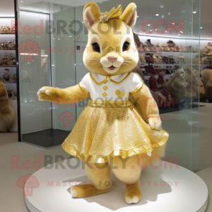 Gold Squirrel mascot costume character dressed with a Mini Dress and Shoe clips