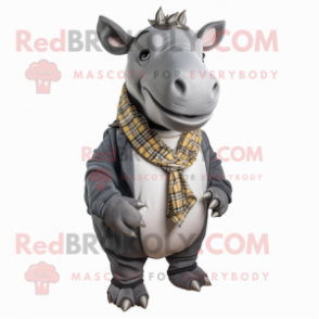 Gray Rhinoceros mascot costume character dressed with a Oxford Shirt and Scarf clips