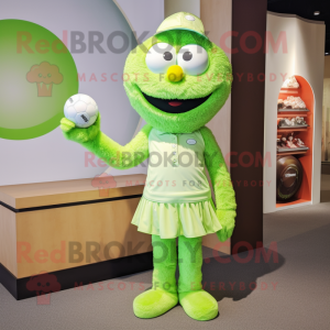 Lime Green Golf Ball mascot costume character dressed with a Playsuit and Handbags