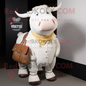 White Beef Wellington mascot costume character dressed with a Button-Up Shirt and Messenger bags