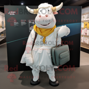 White Beef Wellington mascot costume character dressed with a Button-Up Shirt and Messenger bags