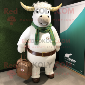 White Beef Wellington mascot costume character dressed with a Button-Up Shirt and Messenger bags