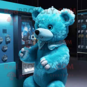 Cyan Teddy Bear maskot...