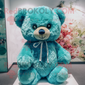 Cyan bamse maskot kostume...