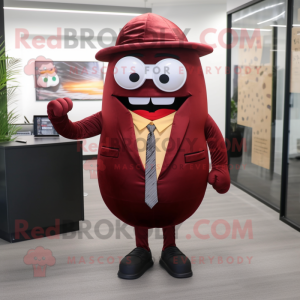 Maroon Burgers mascot costume character dressed with a Suit Jacket and Messenger bags