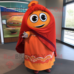 Orange Enchiladas mascot costume character dressed with a Wrap Skirt and Wraps