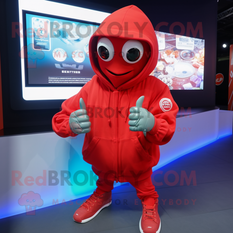 Red Oyster mascot costume character dressed with a Hoodie and Digital watches Red Oyster mascot costume character dressed with a Hoodie and Digital watches