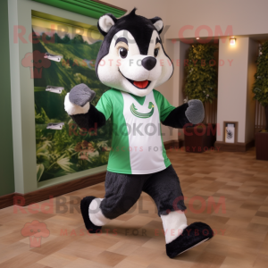 Green Skunk mascot costume character dressed with a Running Shorts and Bow ties