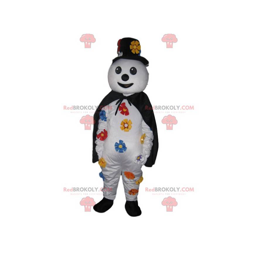 Mascote do boneco de neve com um chapéu preto e uma capa - Mascote do boneco de neve com um chapéu preto e uma capa -