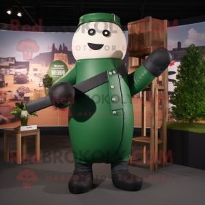 Forest Green Human Cannon Ball mascot costume character dressed with a Coat and Suspenders