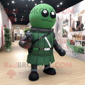 Forest Green Human Cannon Ball mascot costume character dressed with a Coat and Suspenders