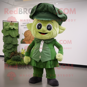 Forest Green Cabbage mascot costume character dressed with a Chinos and Caps