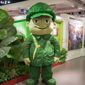 Forest Green Cabbage mascot costume character dressed with a Chinos and Caps