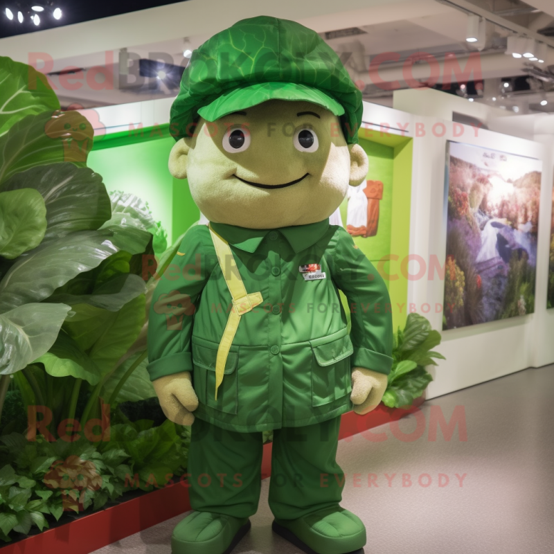 Forest Green Cabbage mascot costume character dressed with a Chinos and Caps Forest Green Cabbage mascot costume character dressed with a Chinos and Caps
