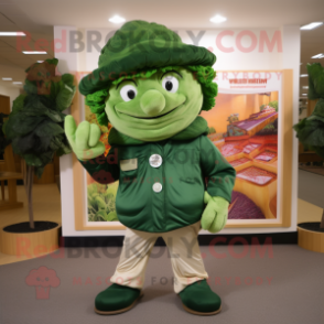 Forest Green Cabbage mascot costume character dressed with a Chinos and Caps