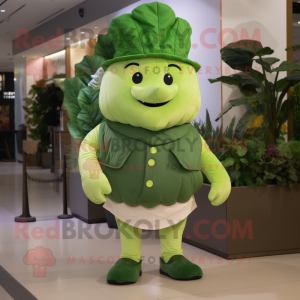 Forest Green Cabbage mascot costume character dressed with a Chinos and Caps