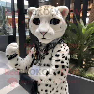 Vit Leopard maskot kostym...