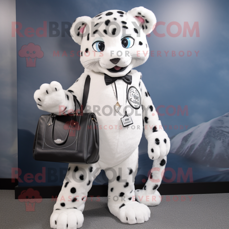 White Leopard mascot costume character dressed with a Henley Shirt and Handbags