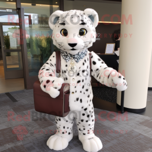 White Leopard mascot costume character dressed with a Henley Shirt and Handbags