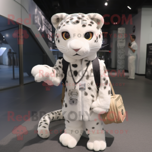 White Leopard mascot costume character dressed with a Henley Shirt and Handbags