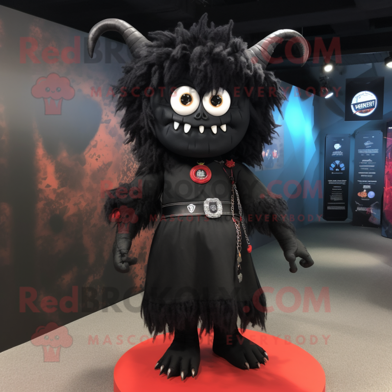 Black Demon mascot costume character dressed with a Midi Dress and Backpacks