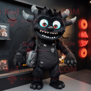 Black Demon mascot costume character dressed with a Midi Dress and Backpacks