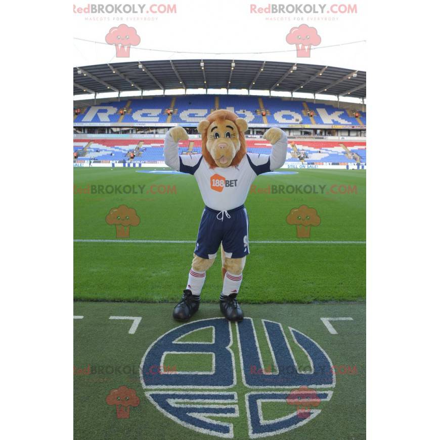 Mascot beige and orange lion in sportswear - Redbrokoly.com