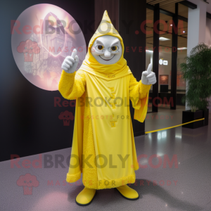 Lemon Yellow Wizard mascot costume character dressed with a Long Sleeve Tee and Bracelets