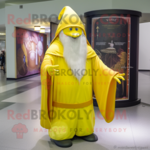 Lemon Yellow Wizard mascot costume character dressed with a Long Sleeve Tee and Bracelets