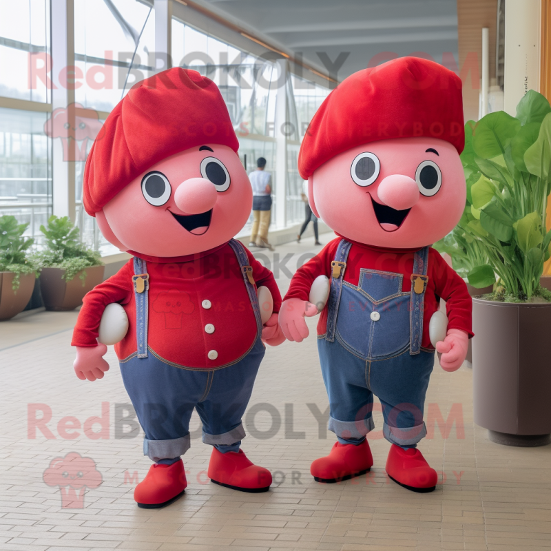 Red Turnip mascot costume character dressed with a Boyfriend Jeans and Berets