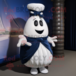 Navy Onion mascot costume character dressed with a A-Line Skirt and Foot pads