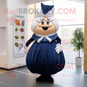 Navy Onion mascot costume character dressed with a A-Line Skirt and Foot pads