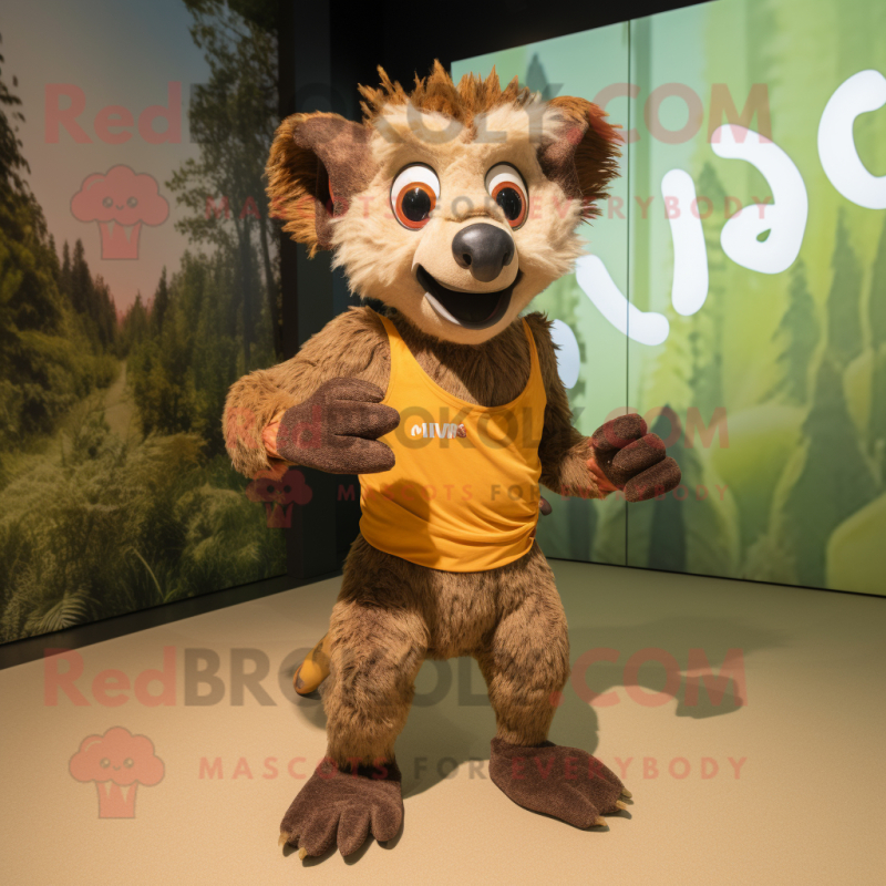 Brown Aye-Aye mascot costume character dressed with a Running Shorts and Anklets Brown Aye-Aye mascot costume character dressed with a Running Shorts and Anklets